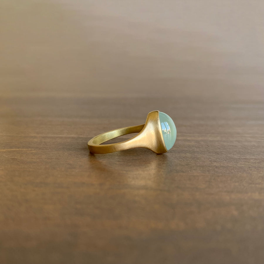 Oval Milky Aquamarine Cabochon Ring