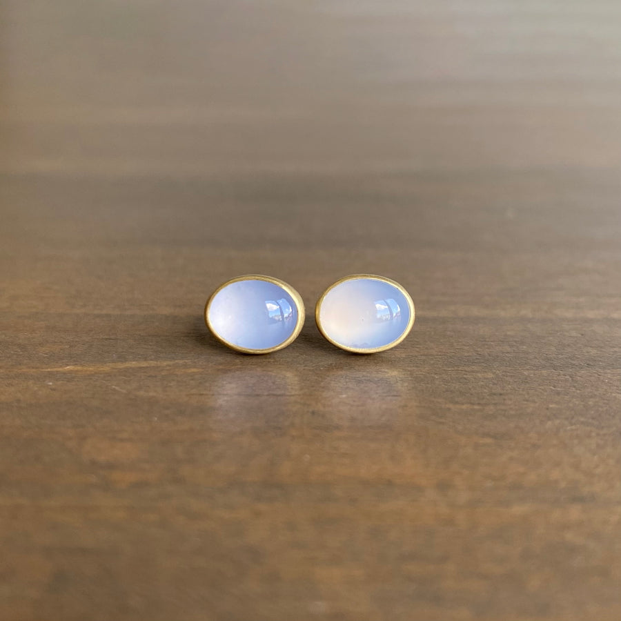 Oval Chalcedony Stud Earrings