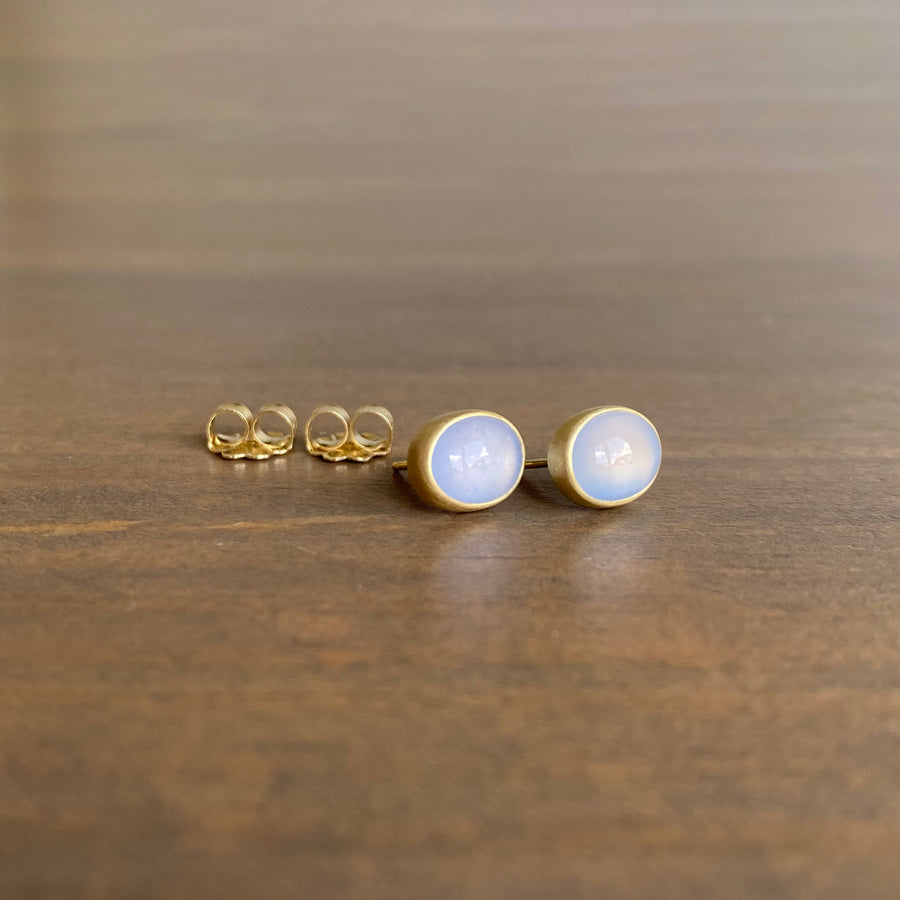 Oval Chalcedony Stud Earrings