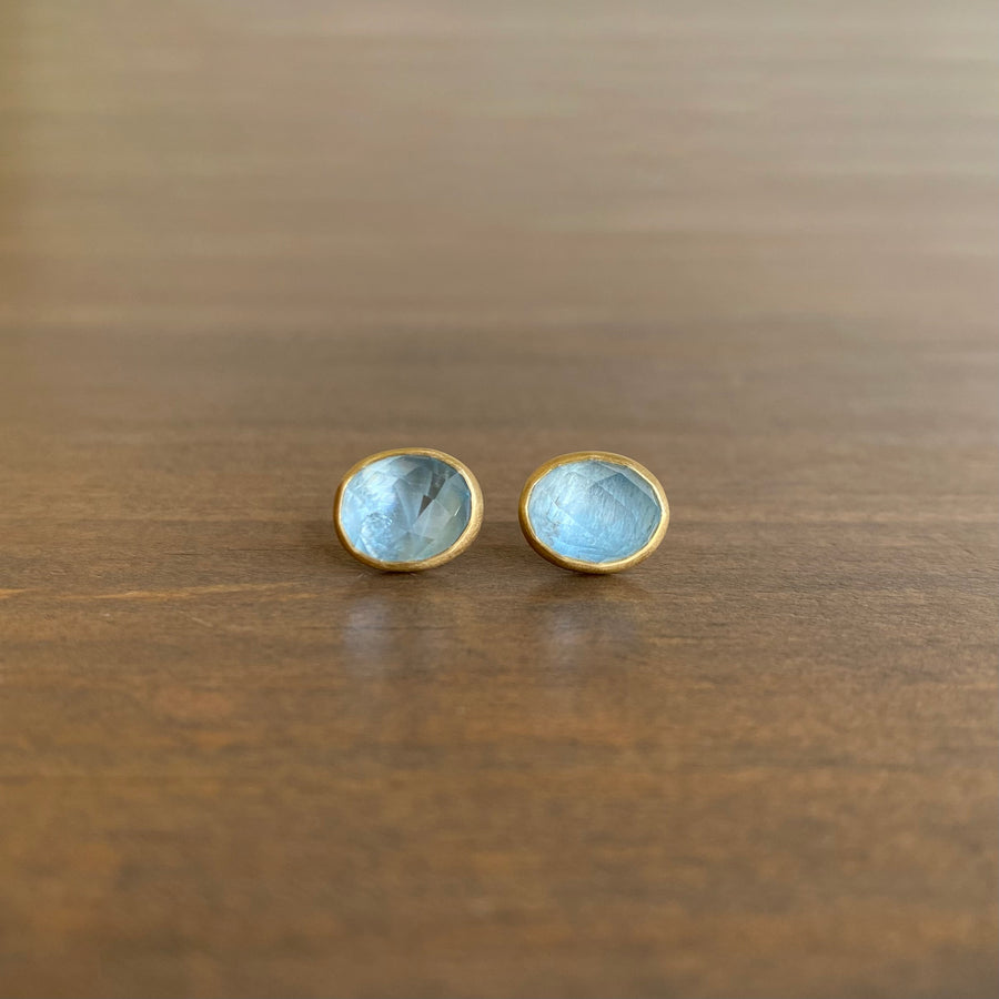 Checker Cut Aquamarine Stud Earrings