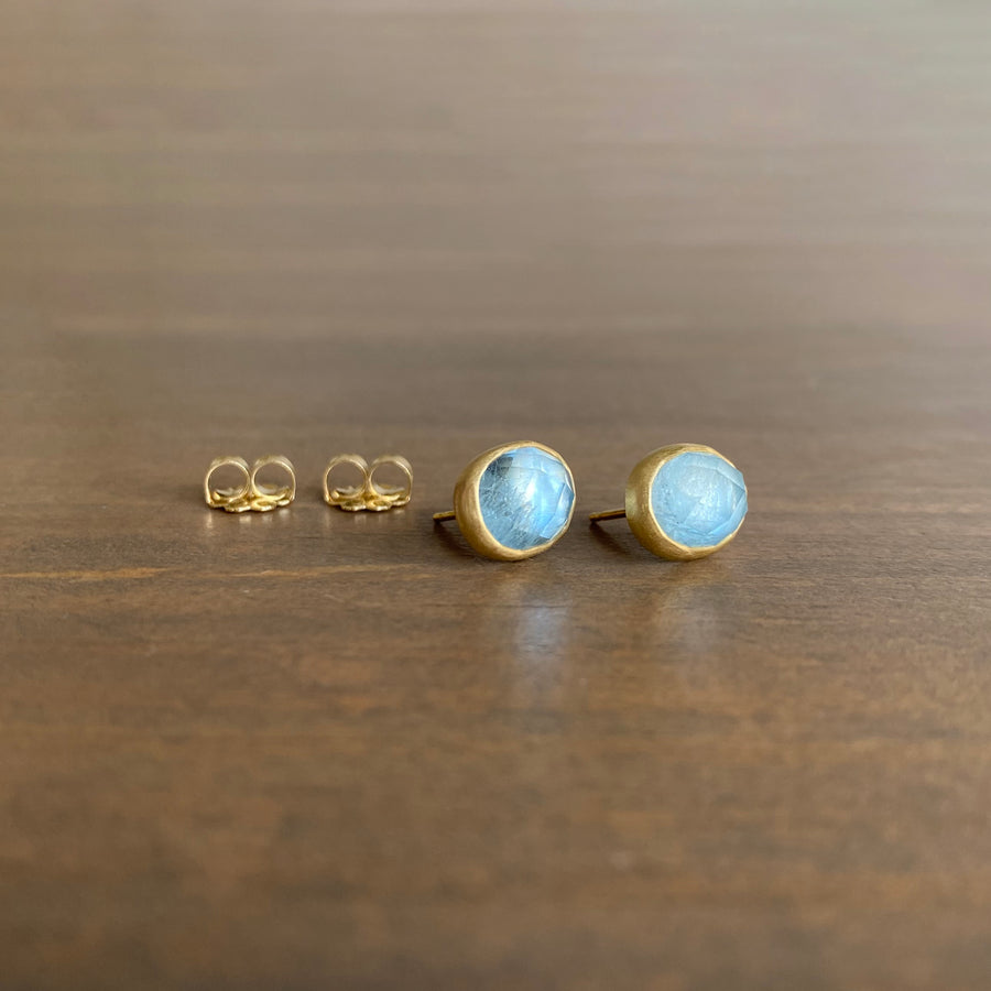 Checker Cut Aquamarine Stud Earrings
