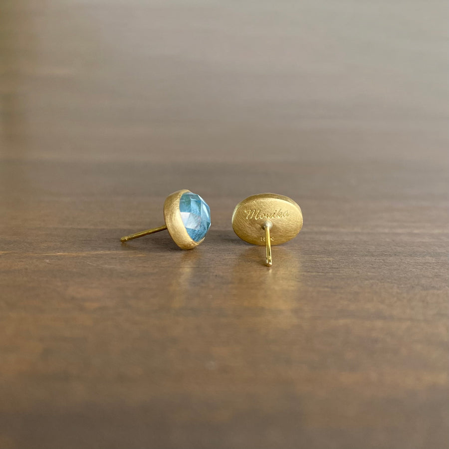 Checker Cut Aquamarine Stud Earrings