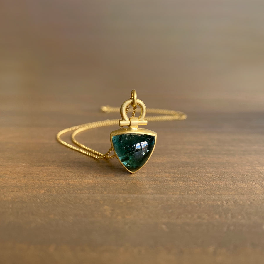 Indicolite Tourmaline Cabochon Trillion Pendant