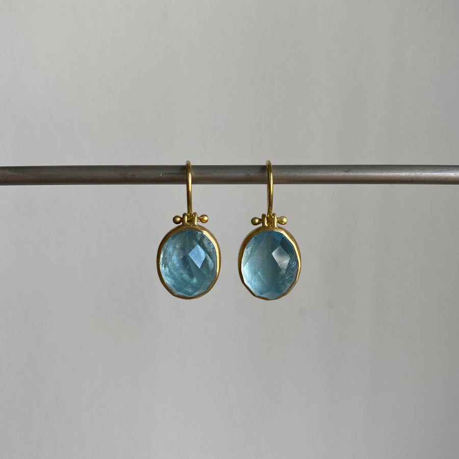 Checker Cut Aquamarine Drop Earrings