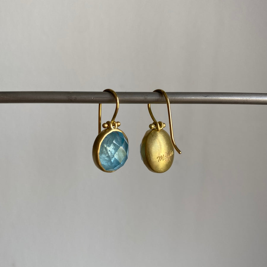 Checker Cut Aquamarine Drop Earrings