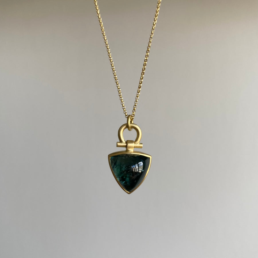 Indicolite Tourmaline Cabochon Trillion Pendant
