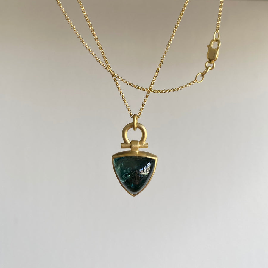 Indicolite Tourmaline Cabochon Trillion Pendant
