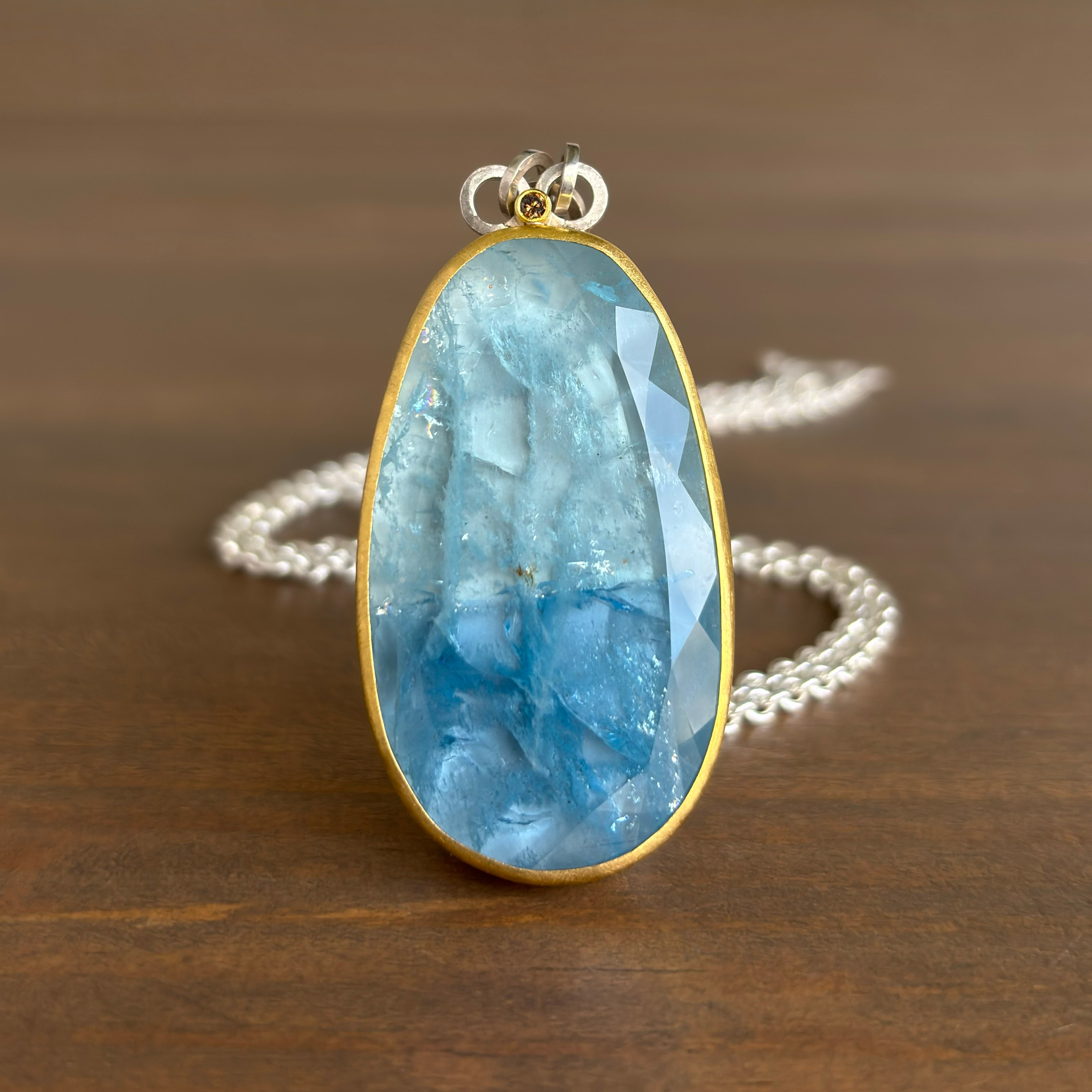 Large Rose Cut Bicolor Aquamarine & Diamond Pendant – Meeka Large Rose Cut Bicolor Aquamarine & Diamond Pendant – Meeka