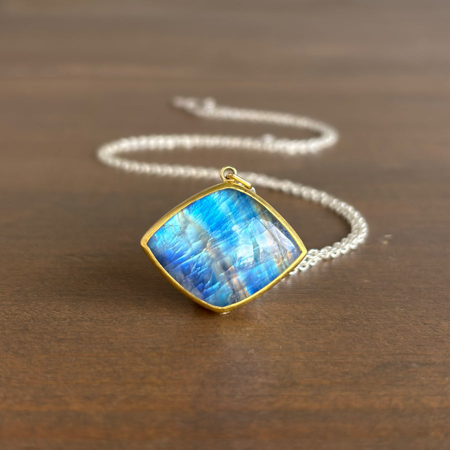 Rainbow Moonstone Cushion Pendant