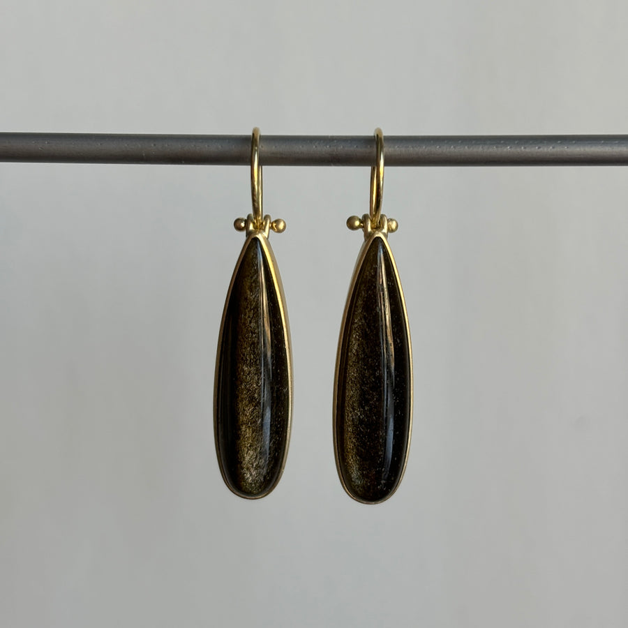Elongated Golden Obsidian Drop Earrings