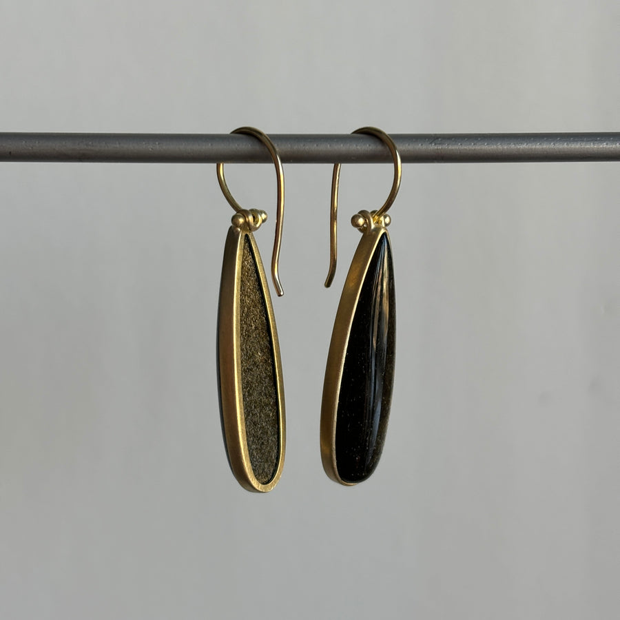 Elongated Golden Obsidian Drop Earrings