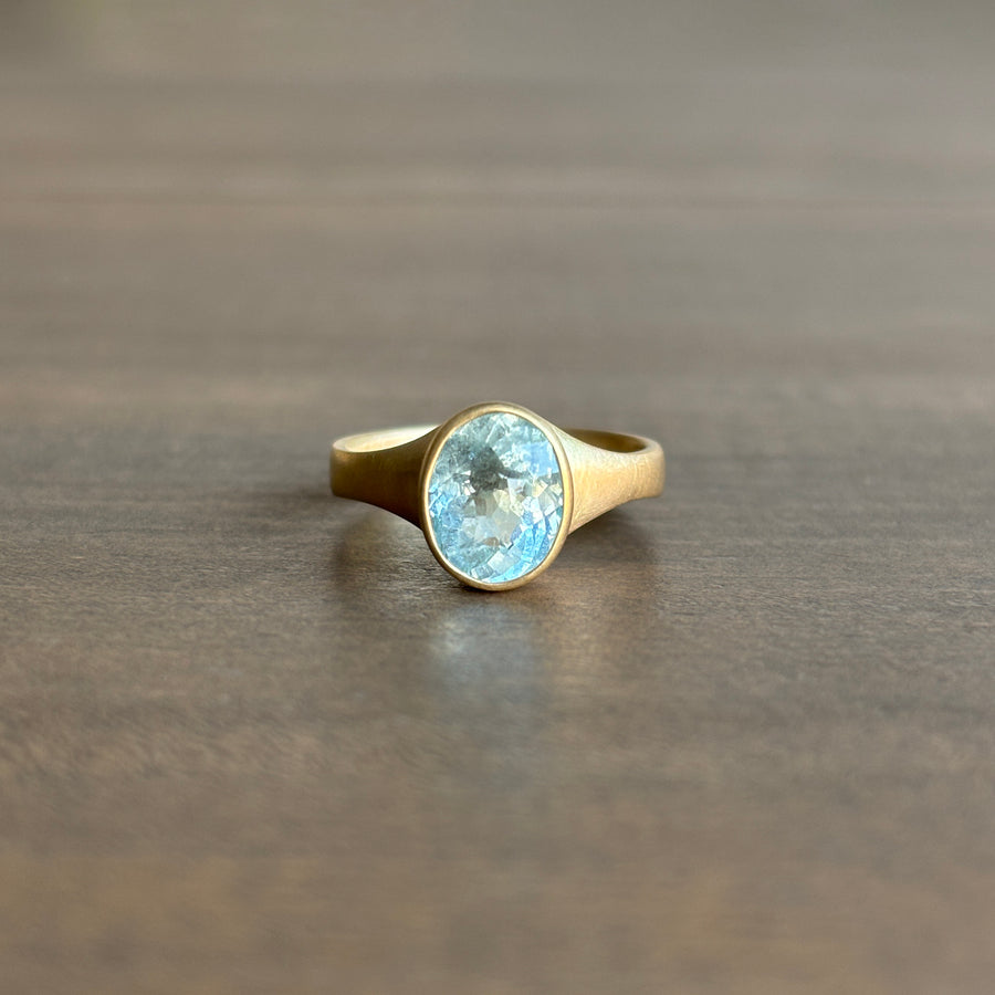 Small Faceted Oval Aquamarine Cast Ring