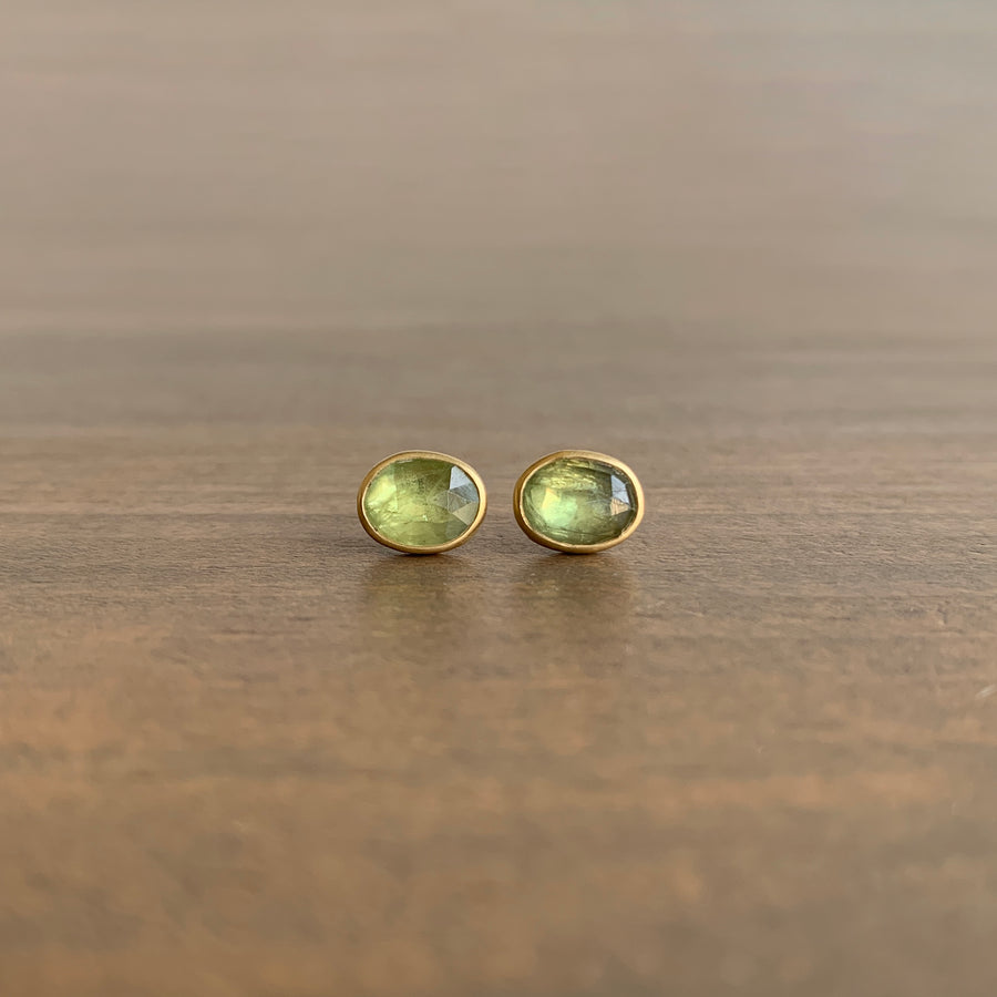 Oval Natural Lime-Aid Umba Sapphire Stud Earrings