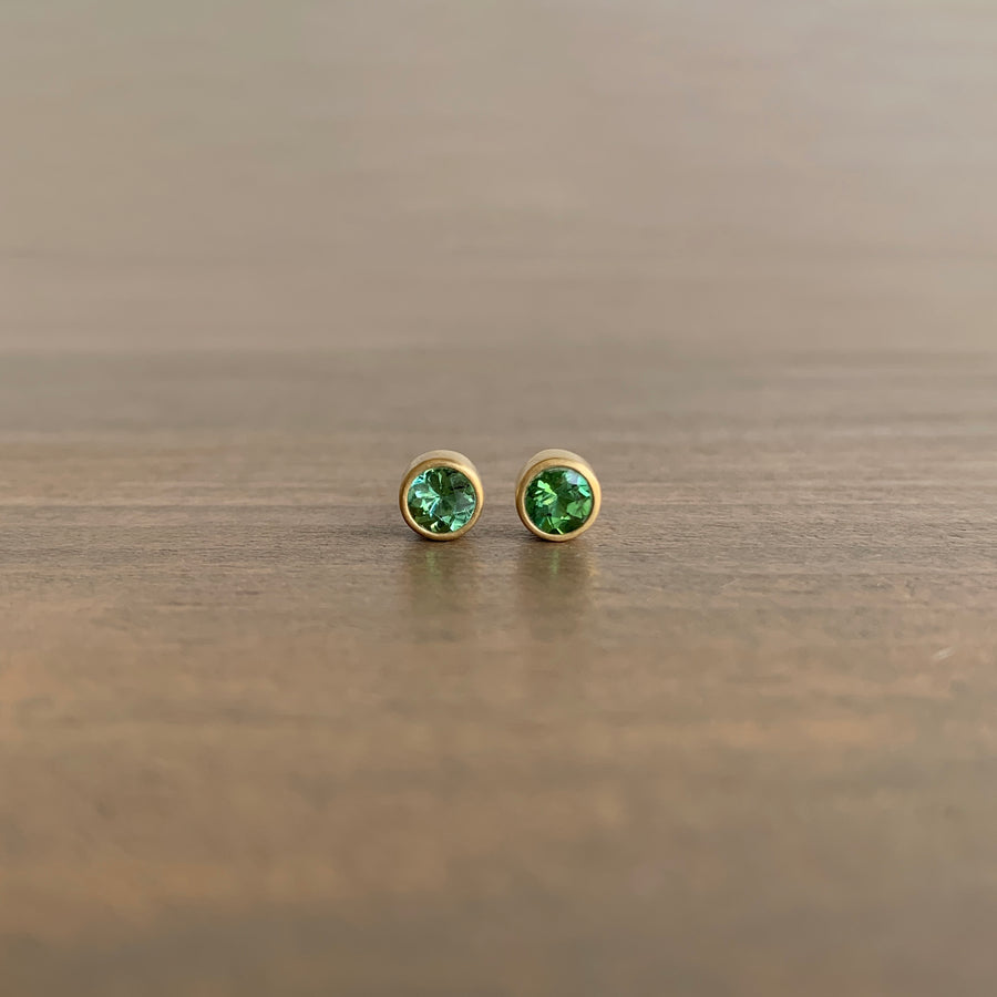 Round Brilliant Green Tourmaline Stud Earrings