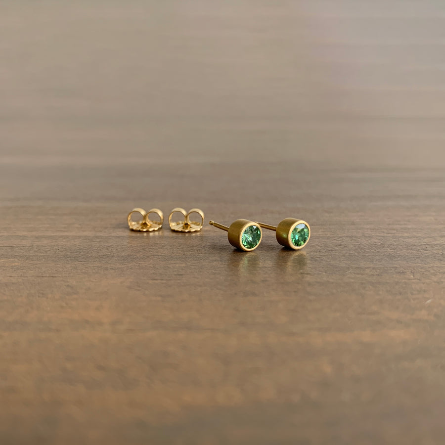 Round Brilliant Green Tourmaline Stud Earrings