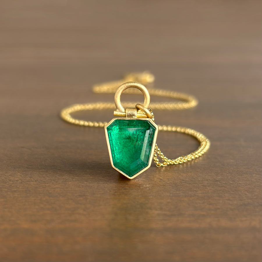 Hex-y Emerald Shield Pendant