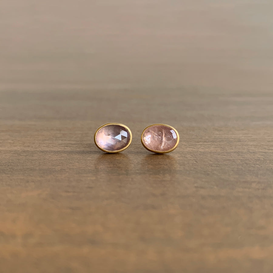 Oval Natural Pale Pink Umba Sapphire Stud Earrings