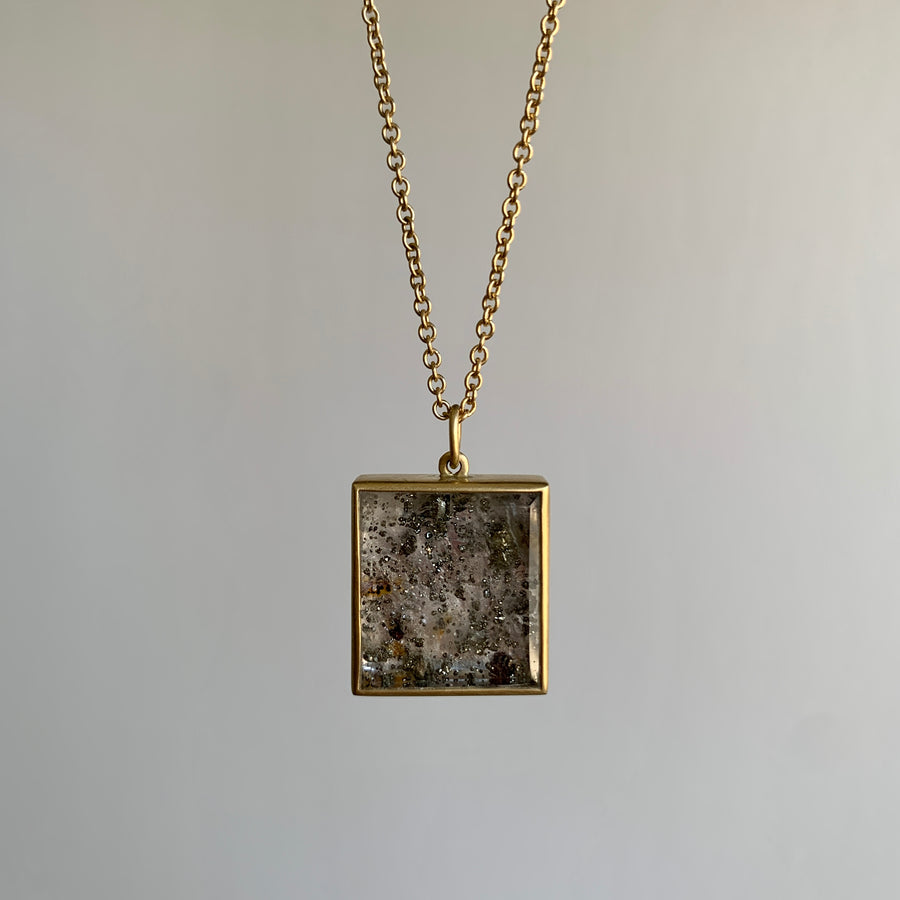 Pyrite Included Quartz Cube Pendant