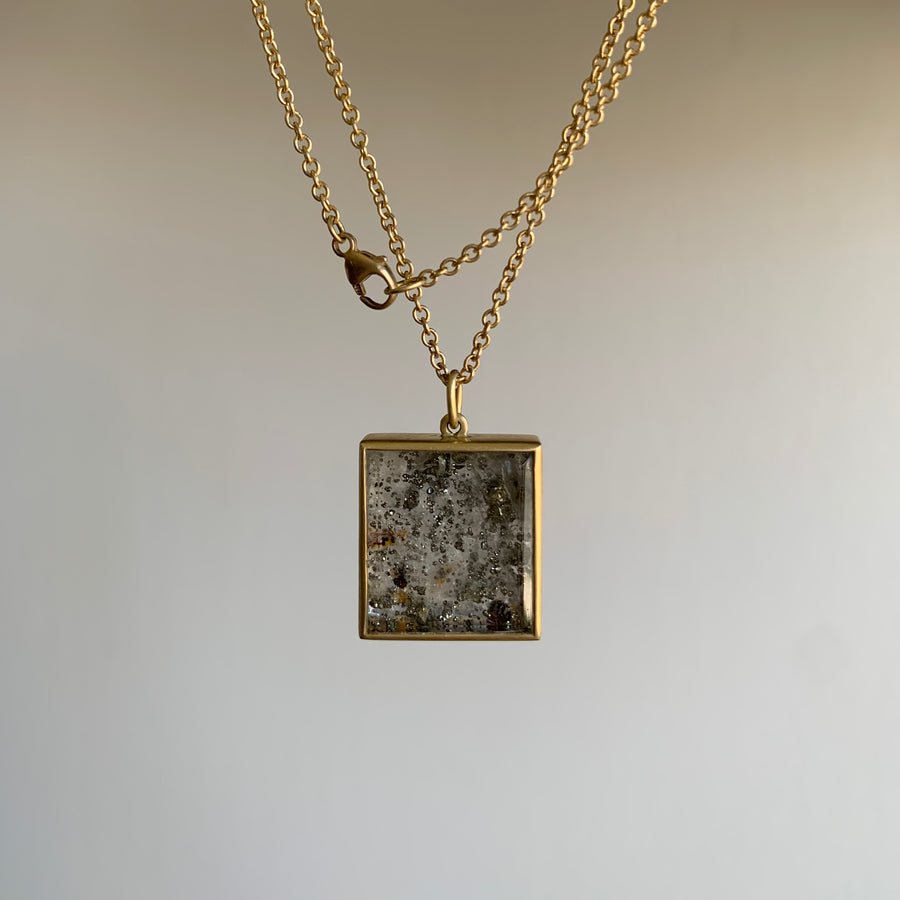 Pyrite Included Quartz Cube Pendant