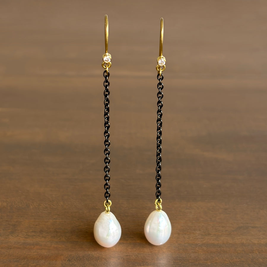 Pearl & Diamond Chain Earrings