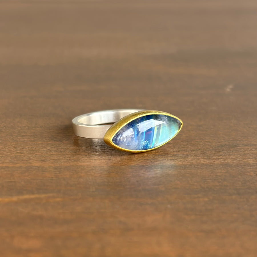 Rainbow Moonstone Marquise Cabochon Ring