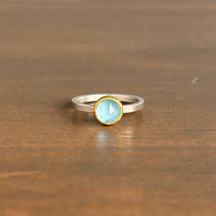 Round Rose Cut Aquamarine Ring