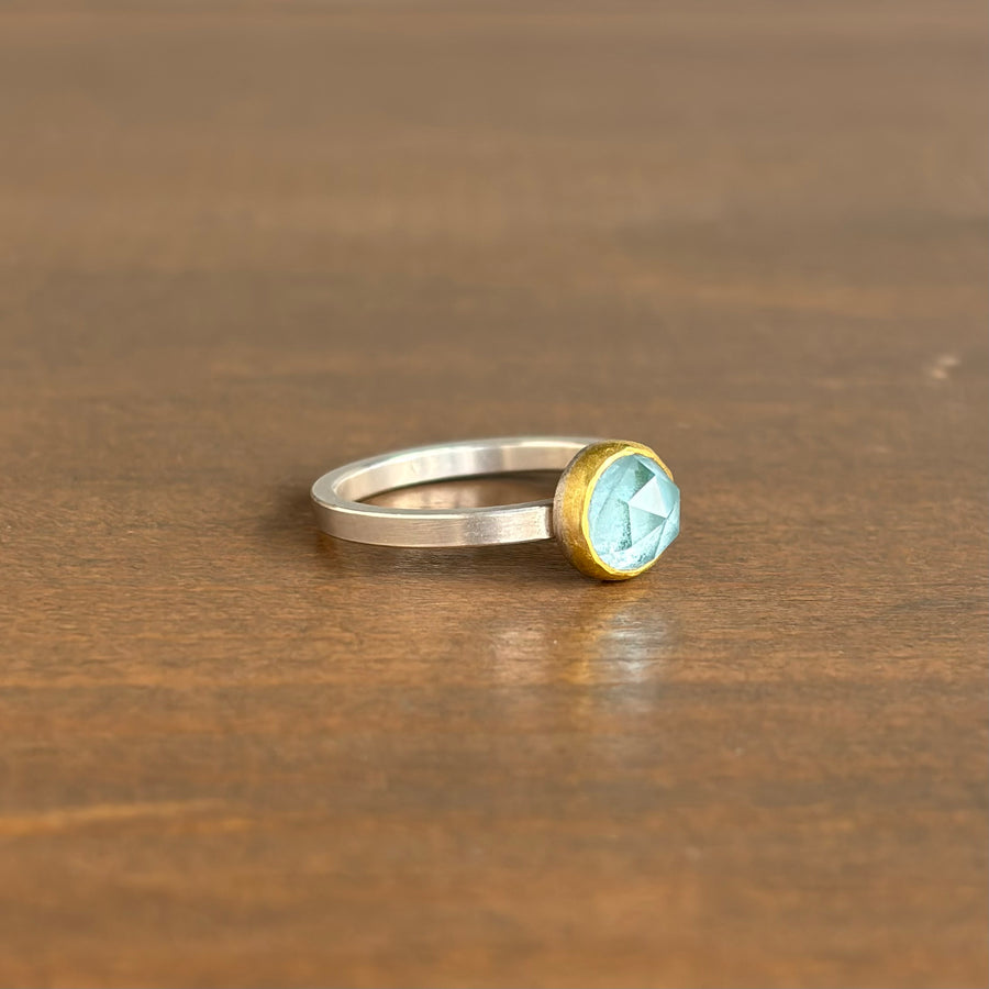 Round Rose Cut Aquamarine Ring
