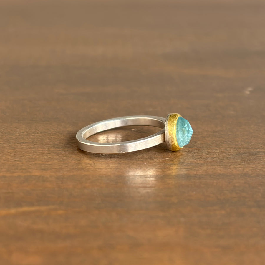 Round Rose Cut Aquamarine Ring