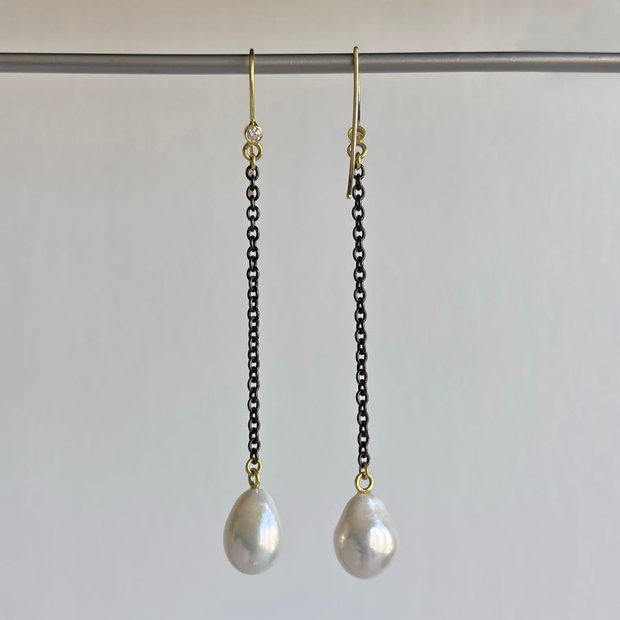 Pearl & Diamond Chain Earrings