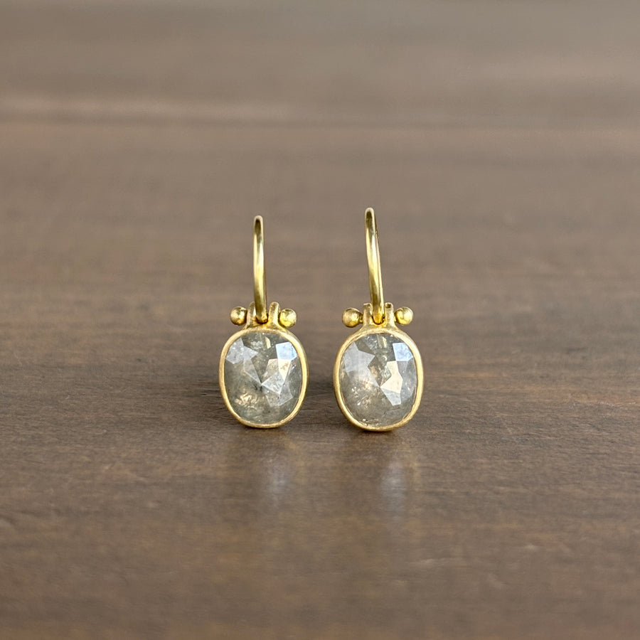 Olive Rose Cut Diamond Oval Earrings with Clasps