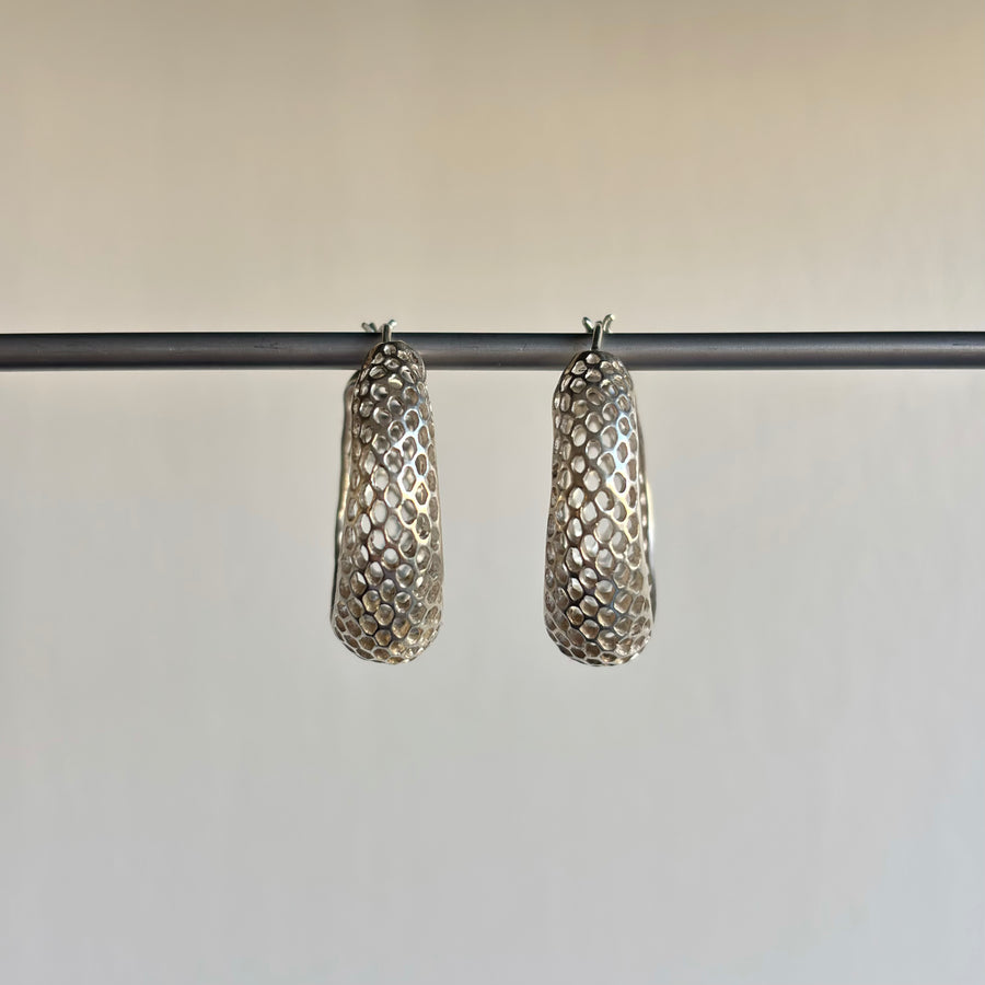 Small Round Silver Snakeskin Hoop Earrings