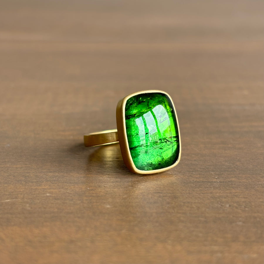 Green Tourmaline Cushion Ring