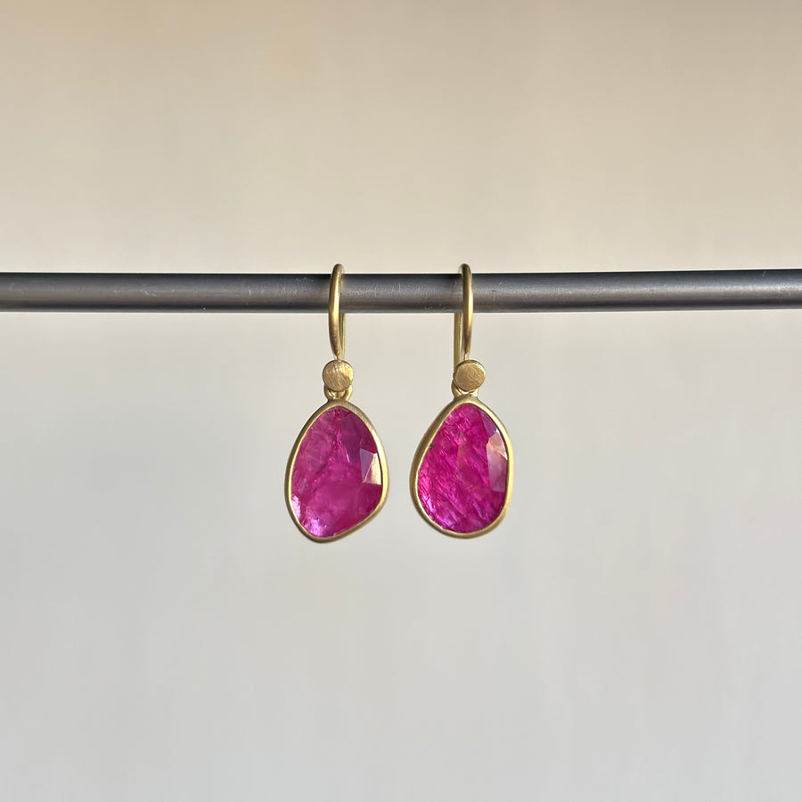 Ovalish Ruby Pebble Drop Earrings