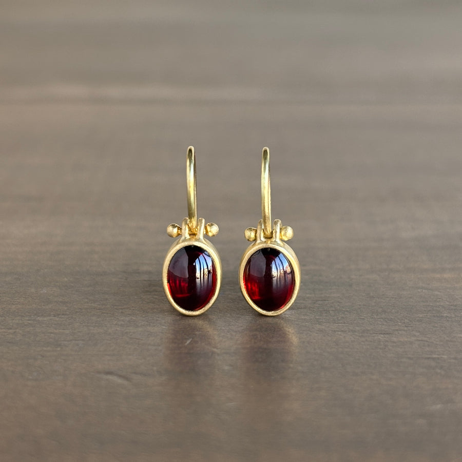 Petite Oval Garnet Cabochon Earrings with Clasps