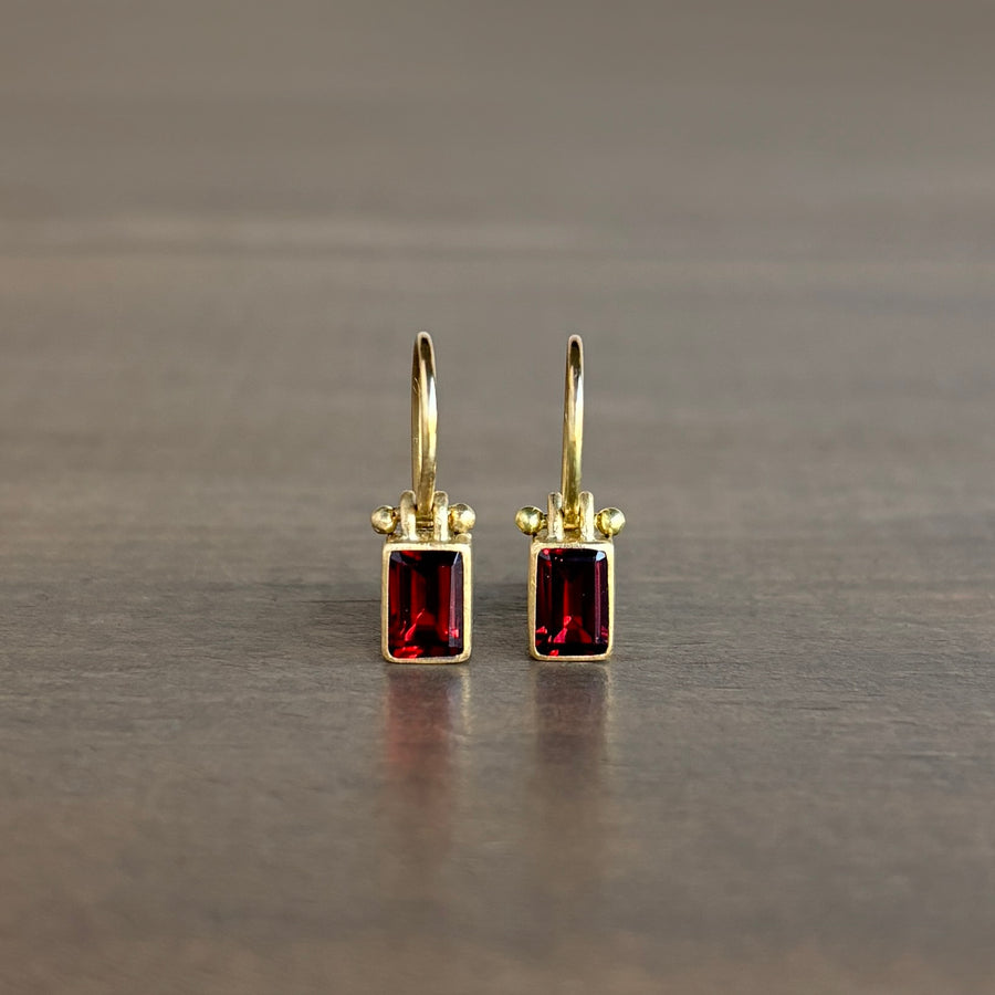 Petite Emerald Cut Garnet Earrings with Clasps