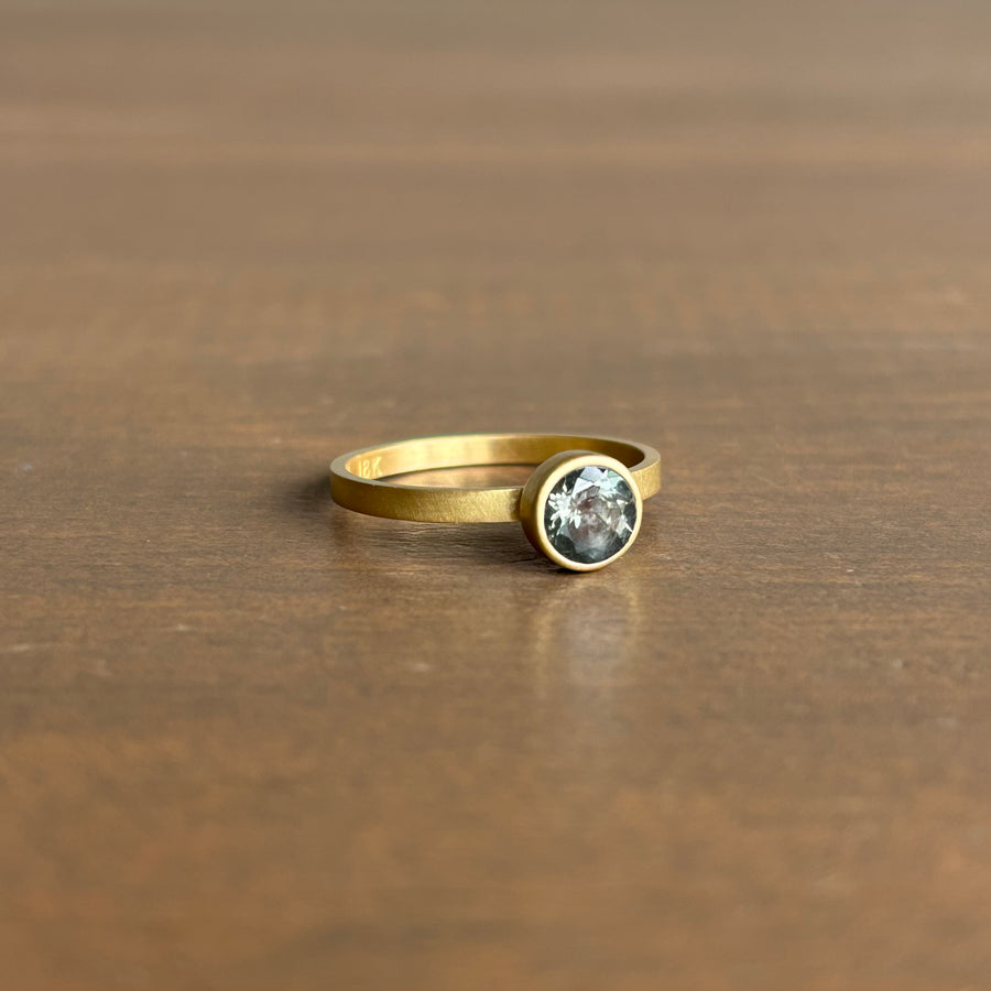Larger Round Blue/Green Songea Sapphire Stacking Ring