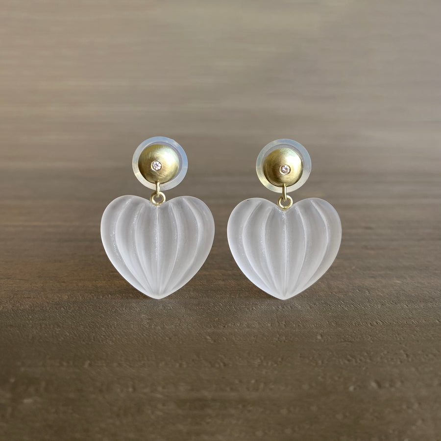 Wish Gourd Matte Quartz Earrings with Diamonds