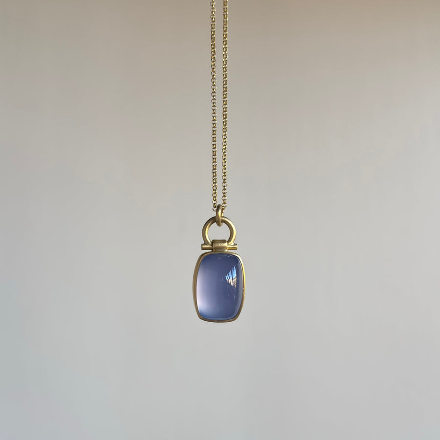 Blue Chalcedony Cushion Cabochon Pendant