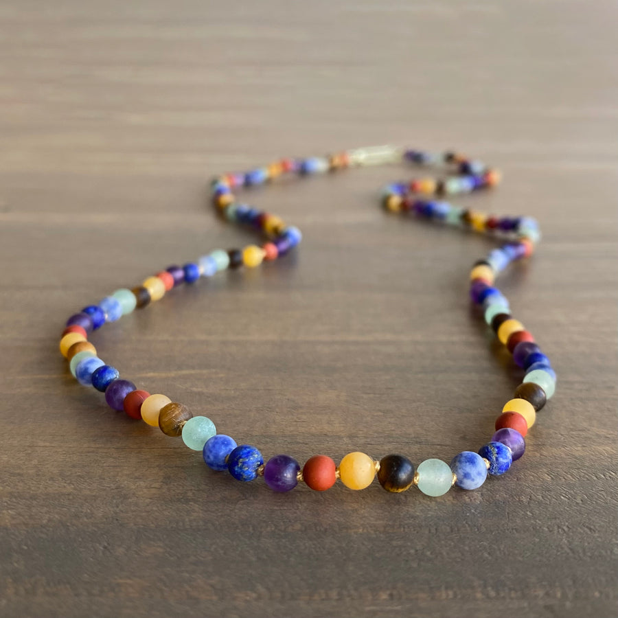 Long Matte Round Chakra Bead Necklace