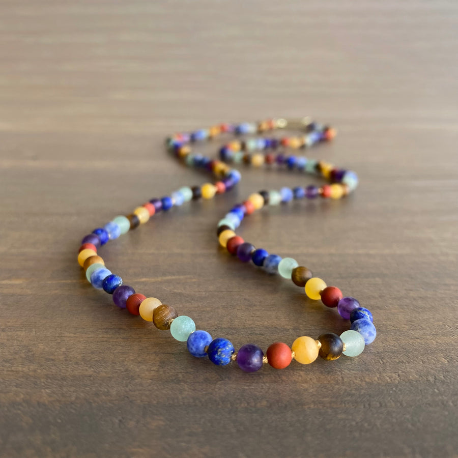 Long Matte Round Chakra Bead Necklace