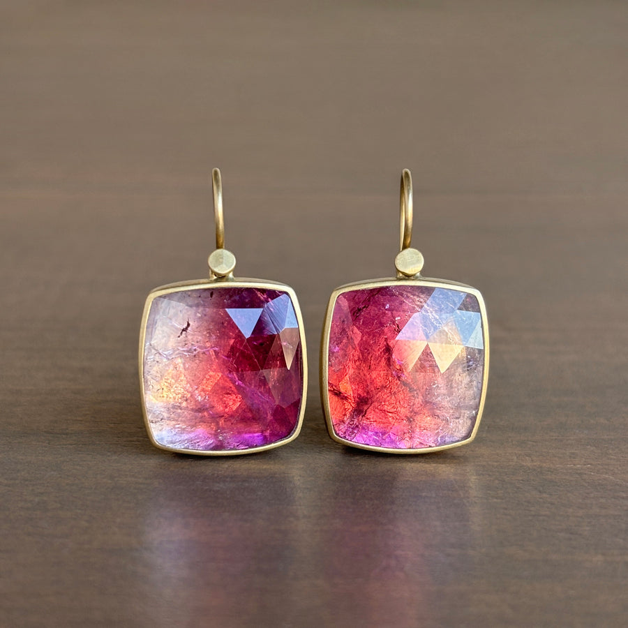 Pink Ombré Tourmaline Cushion Earrings