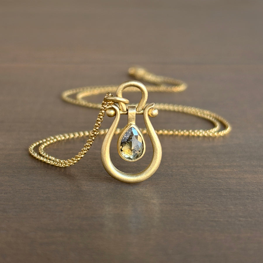 Olive Rose Cut Diamond Teardrop Lyre Pendant