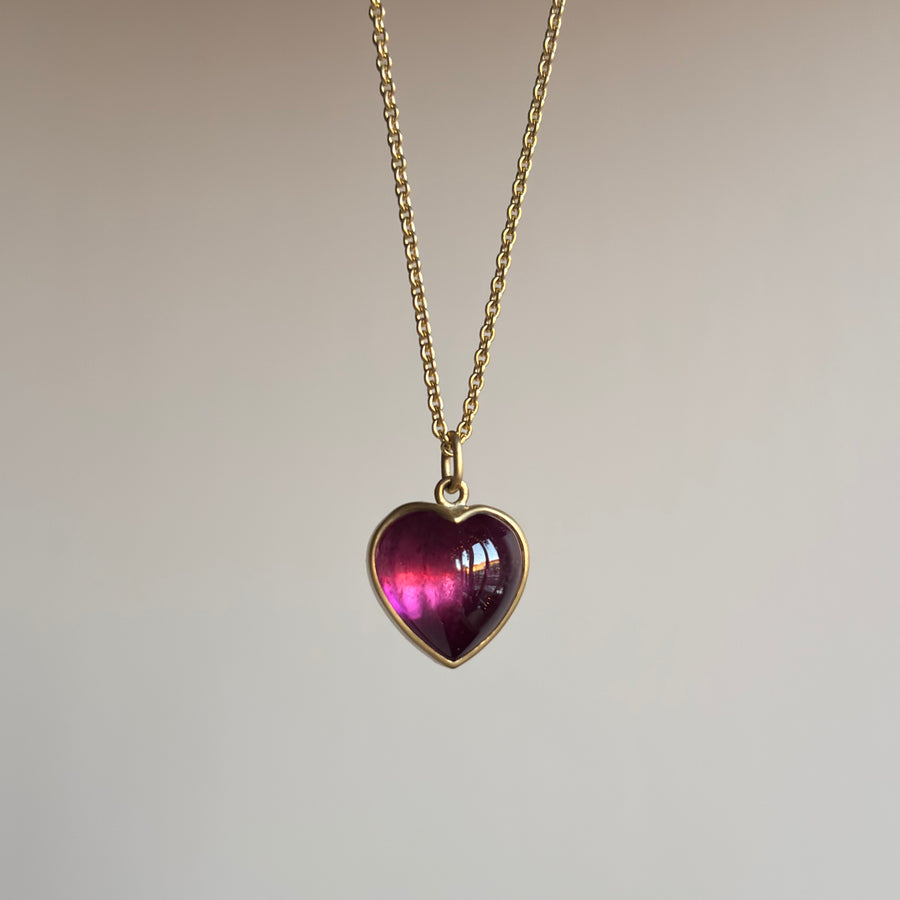 Violet Pink Tourmaline Cabochon Sweetheart Pendant
