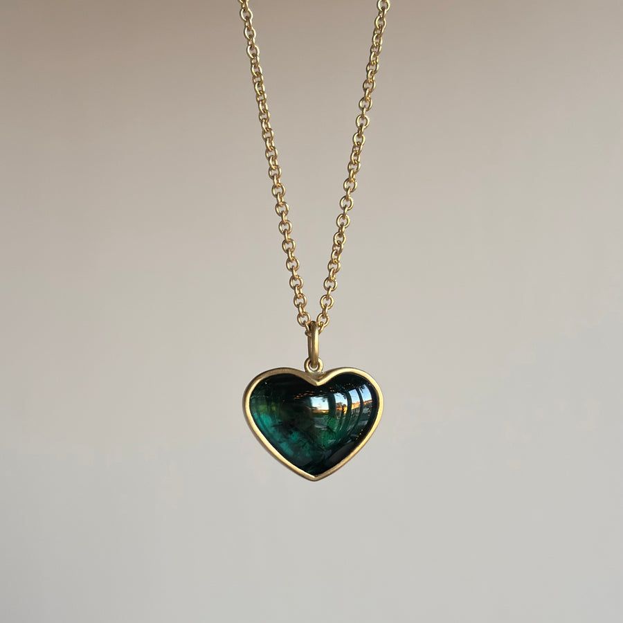 Blue/Green Tourmaline Cabochon Sweetheart Pendant