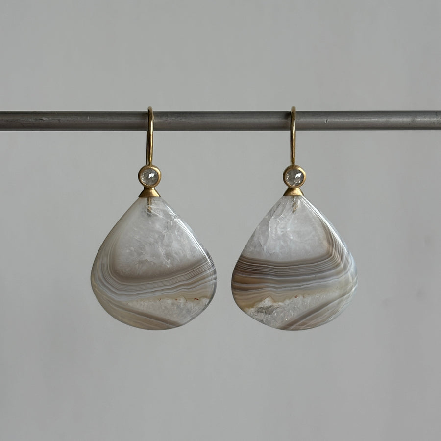 Botswana Agate Teardrop Earrings with Diamonds