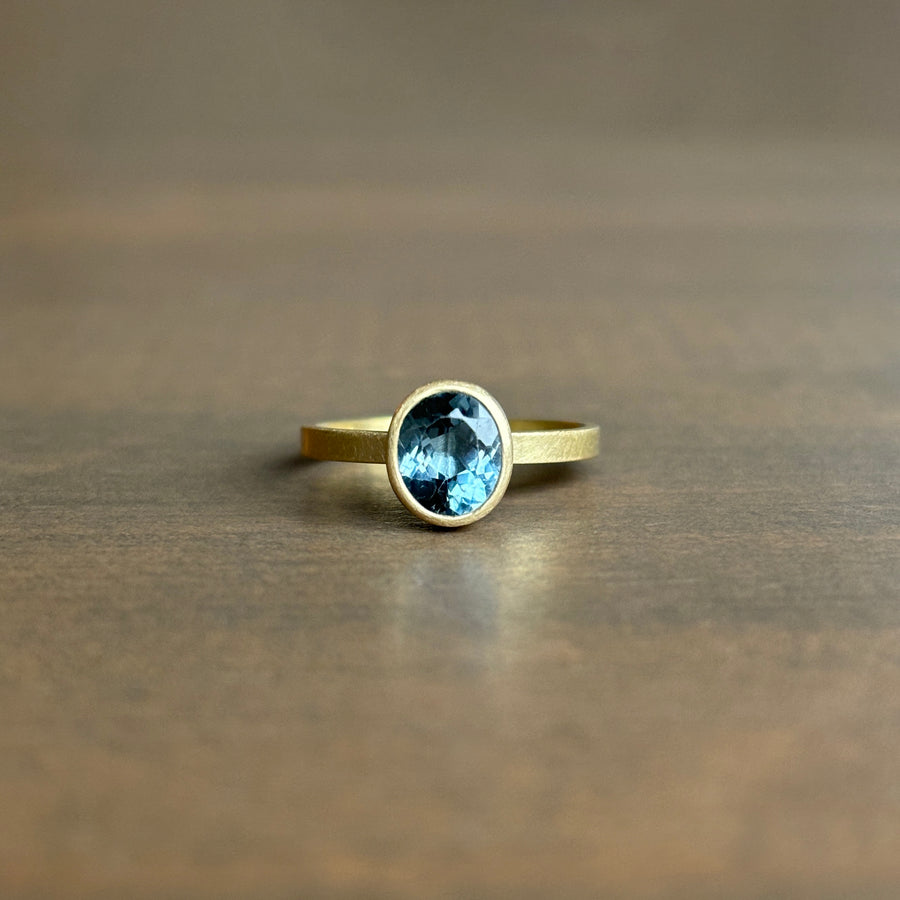 Blue/Gray Faceted Oval Tourmaline Stacking Ring