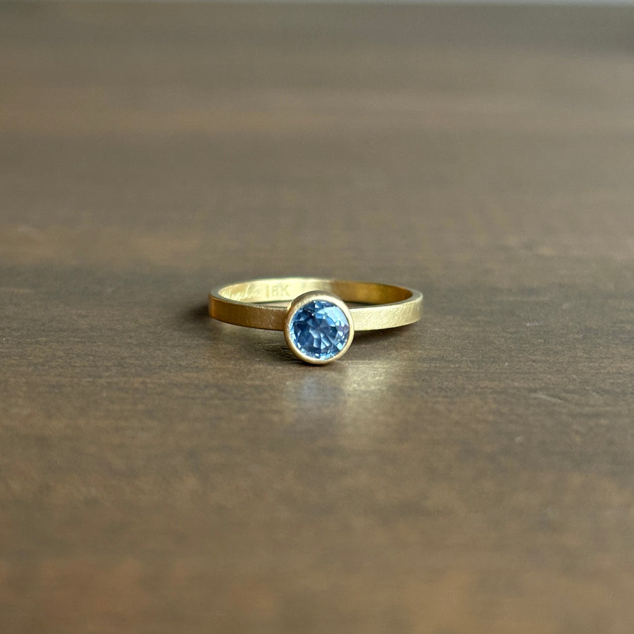 Round Stormy Blue Sapphire Stacking Ring
