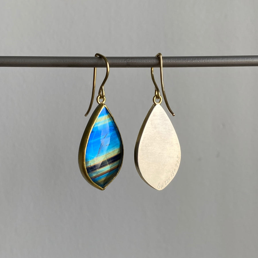 Rose Cut Moonstone Leaf Earrings