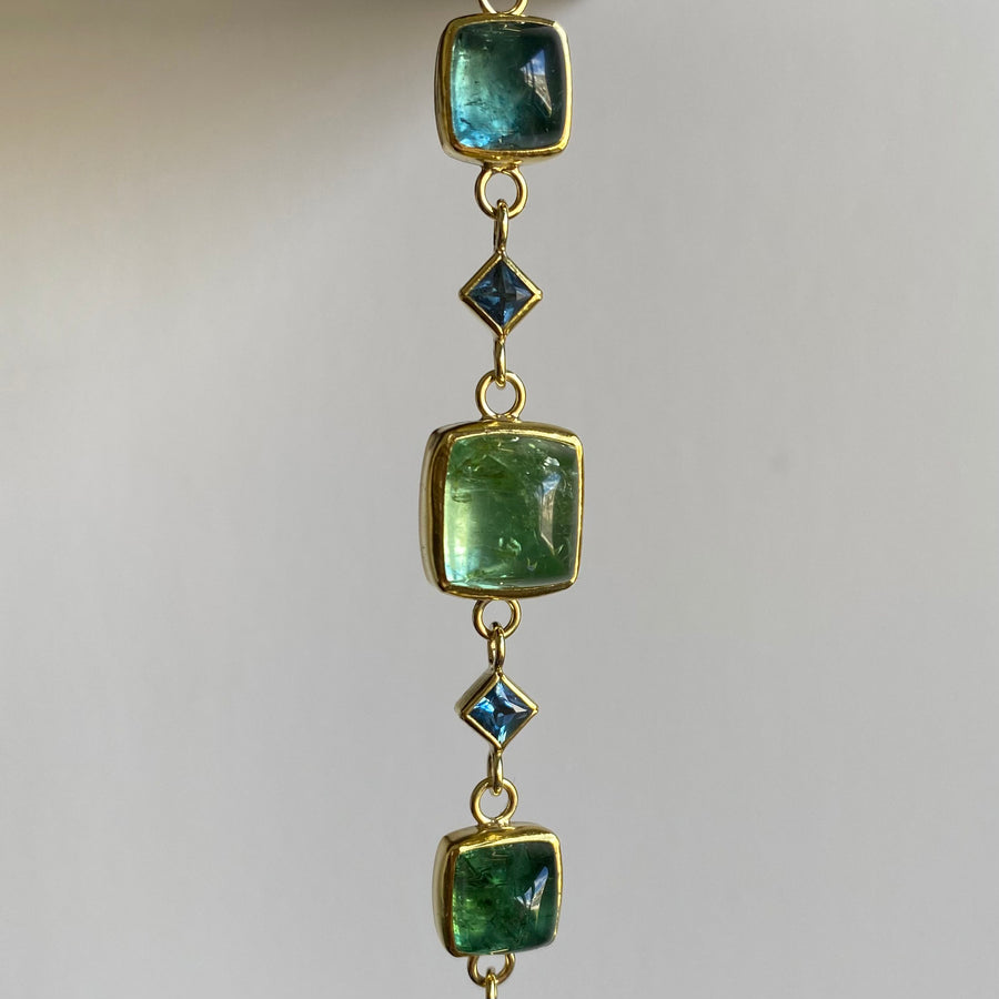 Sugar Loaf Tourmaline & Square Aquamarine Bracelet