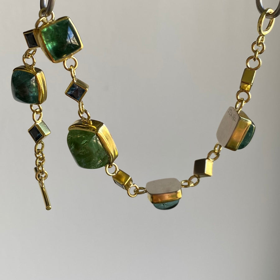 Sugar Loaf Tourmaline & Square Aquamarine Bracelet